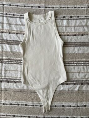 American Eagle Cream Ribbed Tank Bodysuit